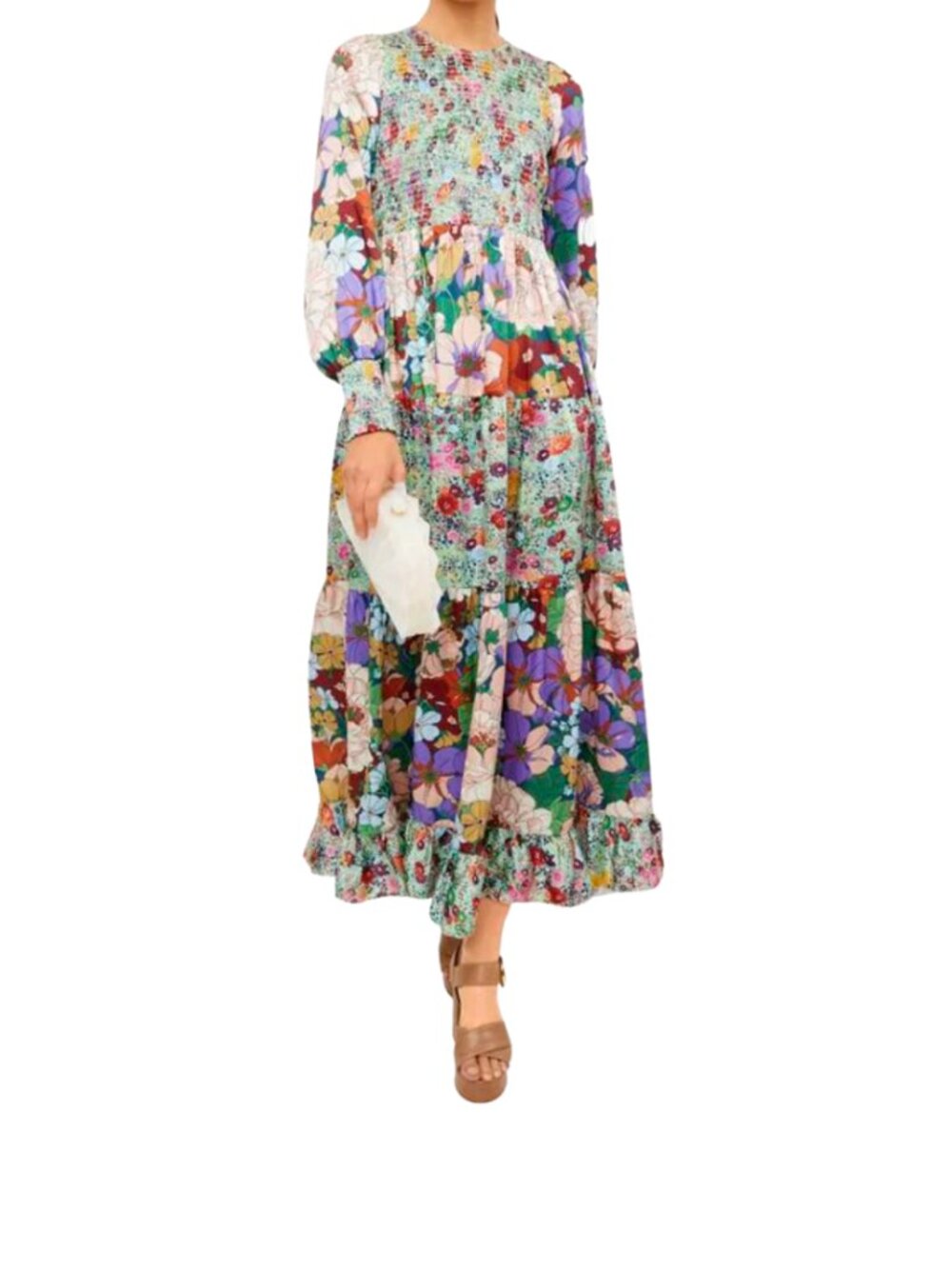 Tuckernuck Santa Fe Multi-Color Flora Libby Tiered Patchwork Maxi Dress sz S